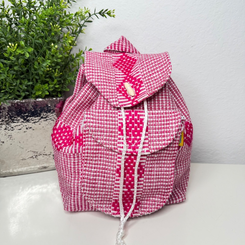 Pinzon Woven Backpack Womens Pink Geometric‎ Artisan Boho Small
